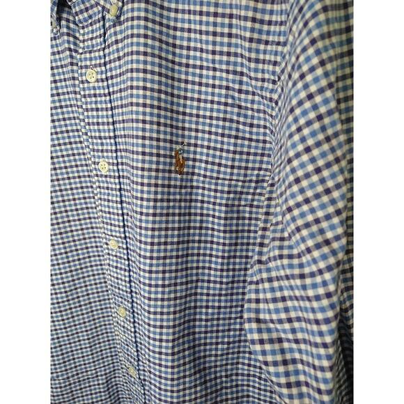 Ralph Lauren Men's M Shirt Blue Checked Long Sleeve Collared Button Front Button - Picture 2 of 9